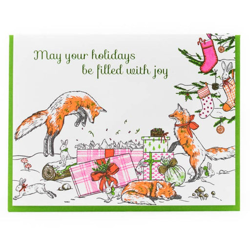 Foxes Leaping Holidays Be Filled With Joy Card