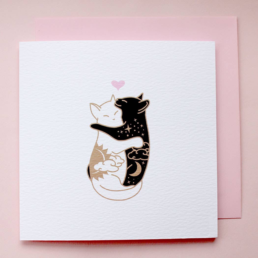 Day & Night Hugging Cats Card