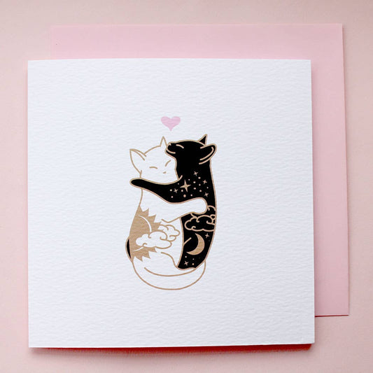 Day & Night Hugging Cats Card