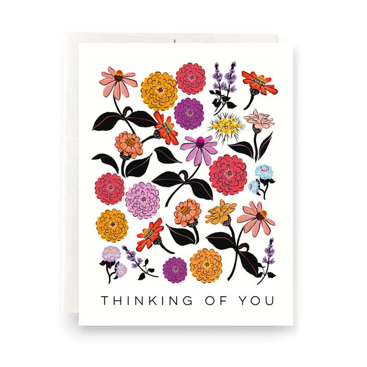 Zinnia Flowers Thinking of You Card