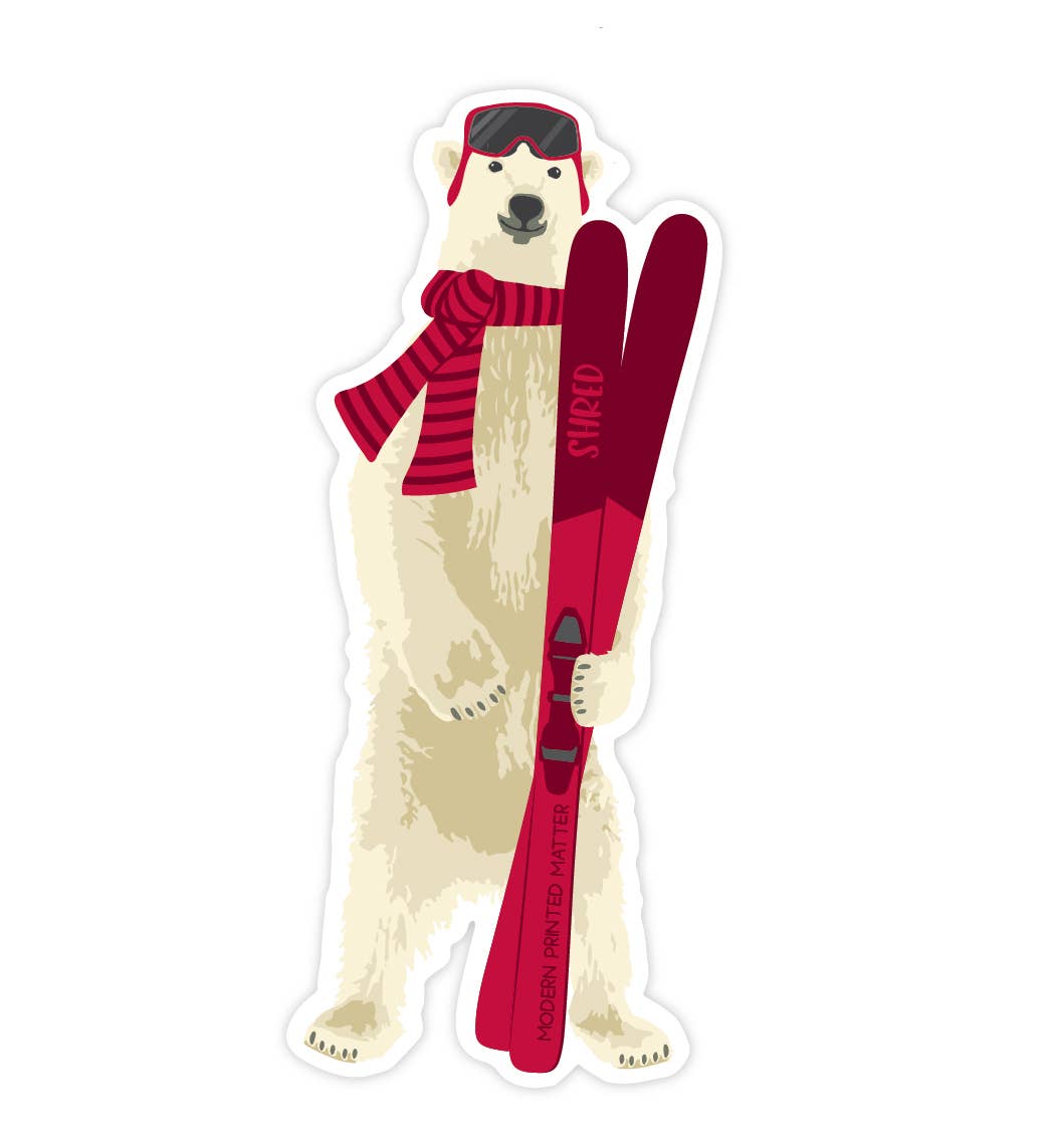 Polar Bear w Skis Vinyl Sticker
