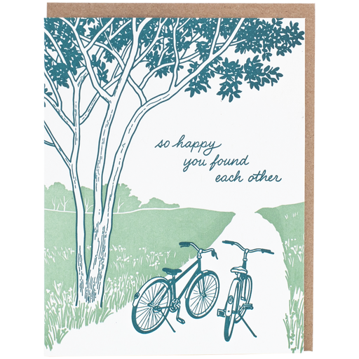 Bikes on a Path So Happy You Found Each Other Wedding Card