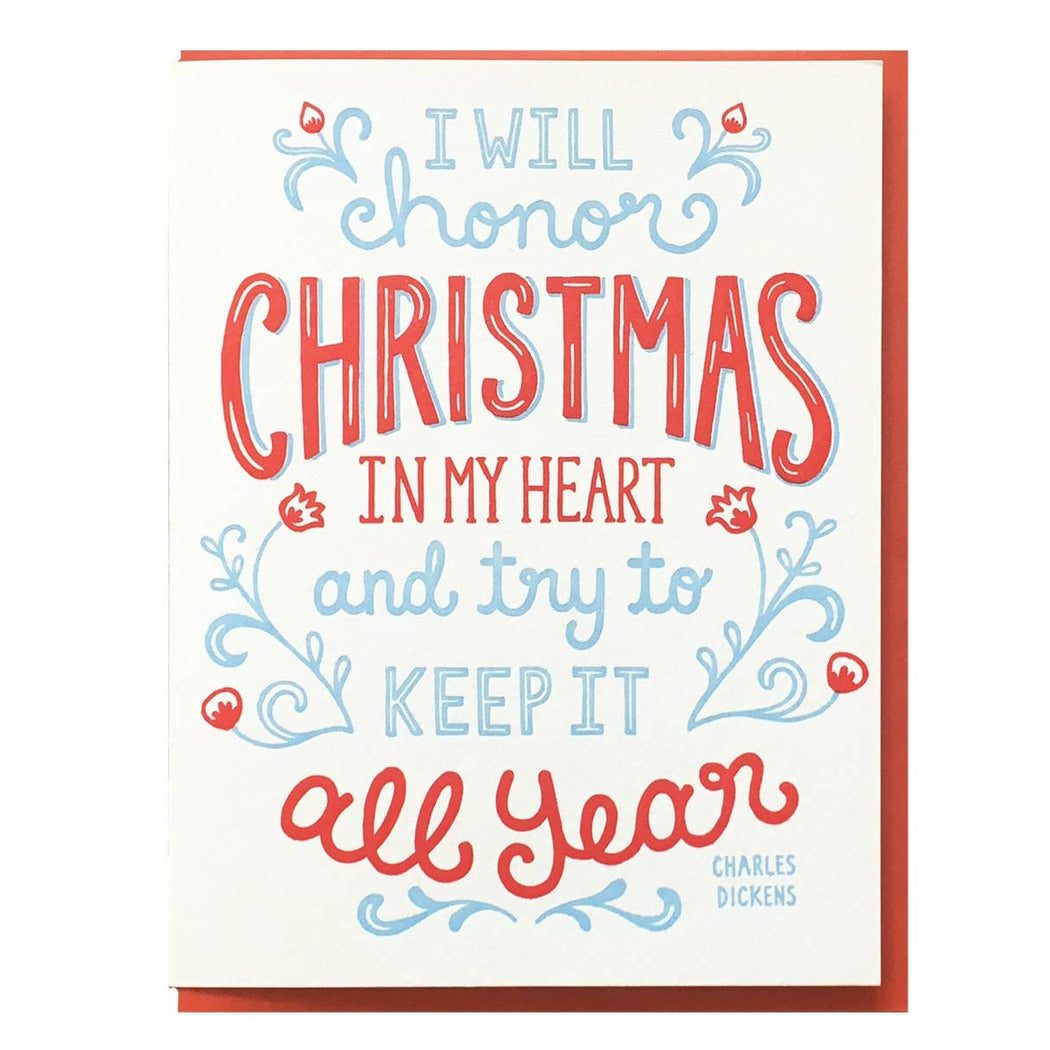I Will Honor Christmas in My Heart Dickens Quote Card