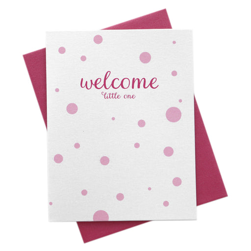 Welcome Little One, New Baby Girl Card polka dots