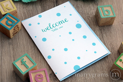 Welcome Little One, New Baby Boy Card polka dots