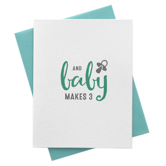 Baby Makes 3, New Parents Congratulations Card