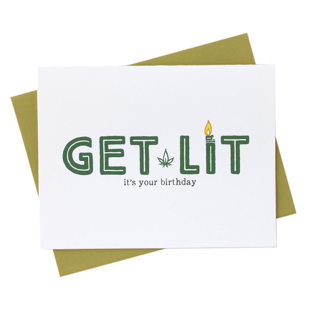 get lit it's your birthday card - candle party hard marijuana pot birthday