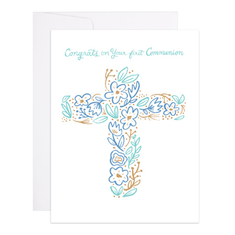 Blue First Communion Cross Card