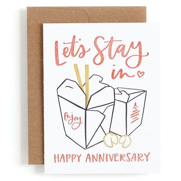 Anniversary Take Out Container Stay In Letterpress Greeting Card