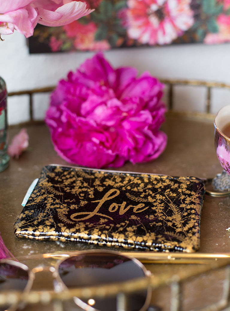 Black Gilded Flowers Coin Purse