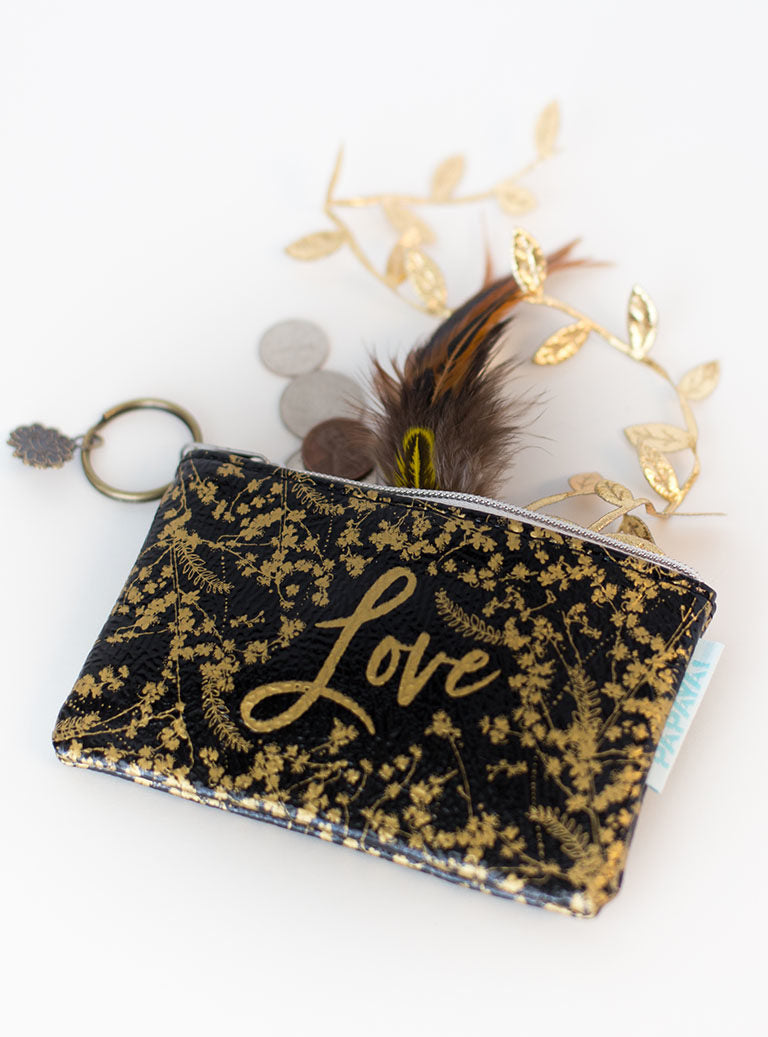 Black Gilded Flowers Coin Purse