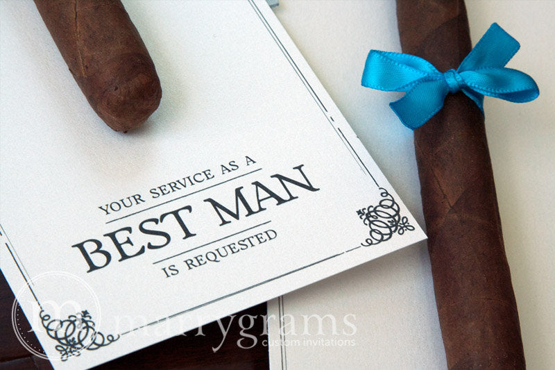 Your Service is Requested as My Groomsman Cigar Cards Created by Marrygrams for Groomsmen, Best Man, Usher & Wedding Party