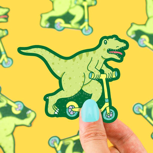 Athletic Scooting TRex Dinosaur Vinyl Sticker