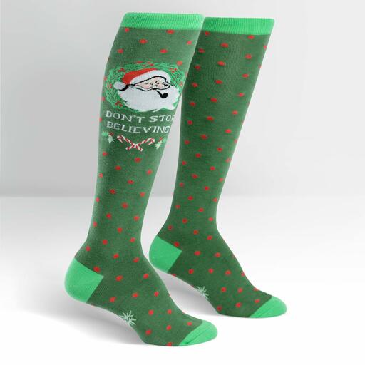 Don't Stop Believing Santa Knee High Socks