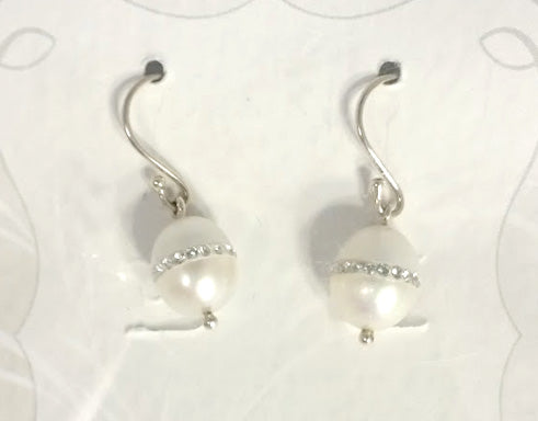 White Pearl & Swarovski Earrings