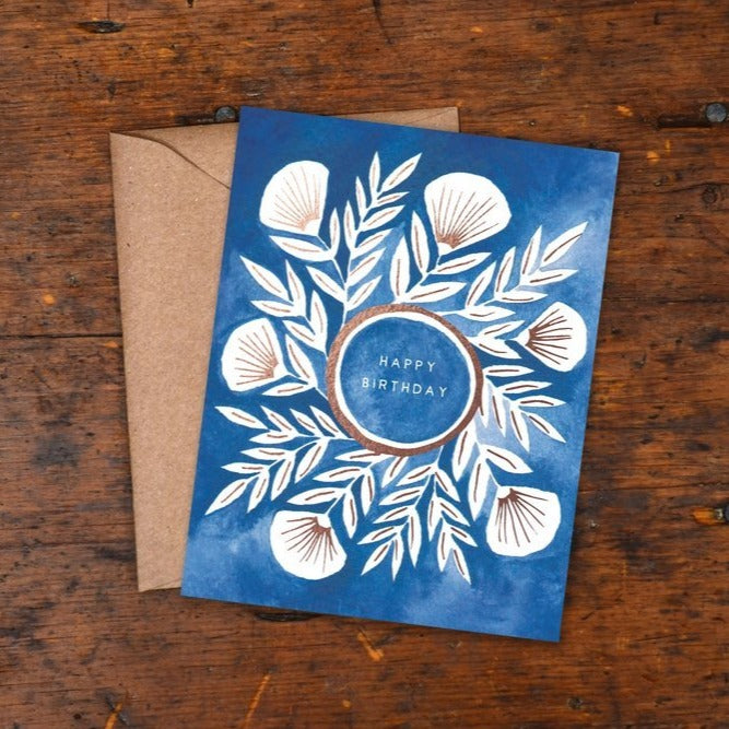 Happy Birthday Foil or Block Printed Floral Card