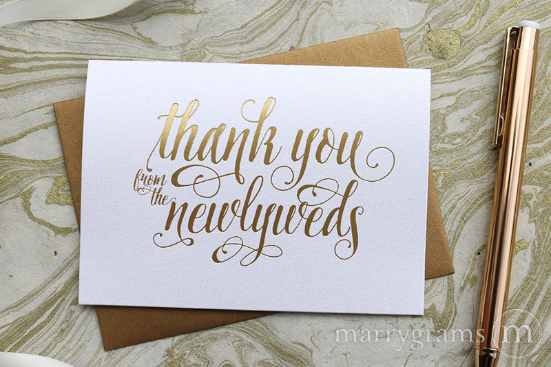 Gold Foil Newlyweds Thank You wedding day Card Romantic Style