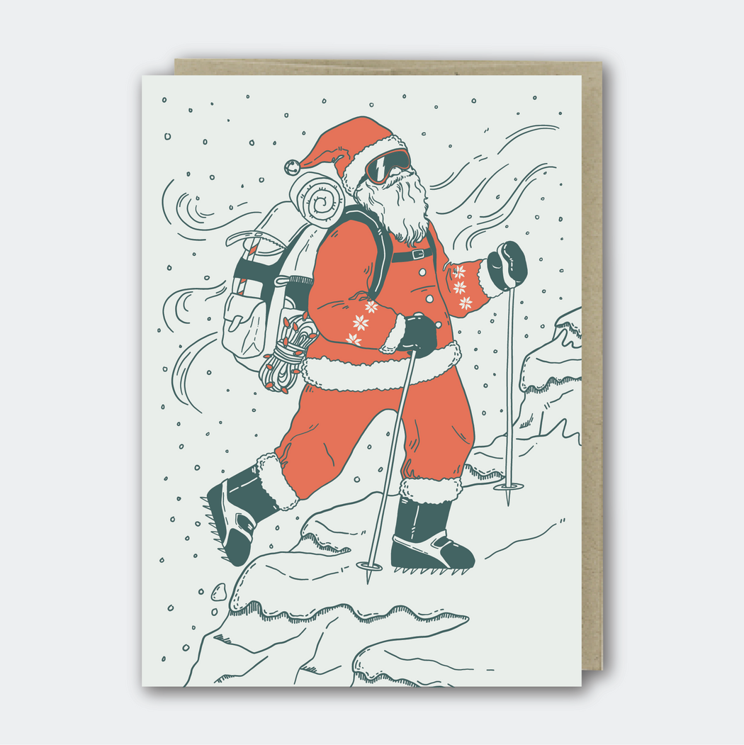 Hiking Santa Holiday Card