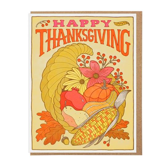 Happy Thanksgiving Cornucopia Spread Card