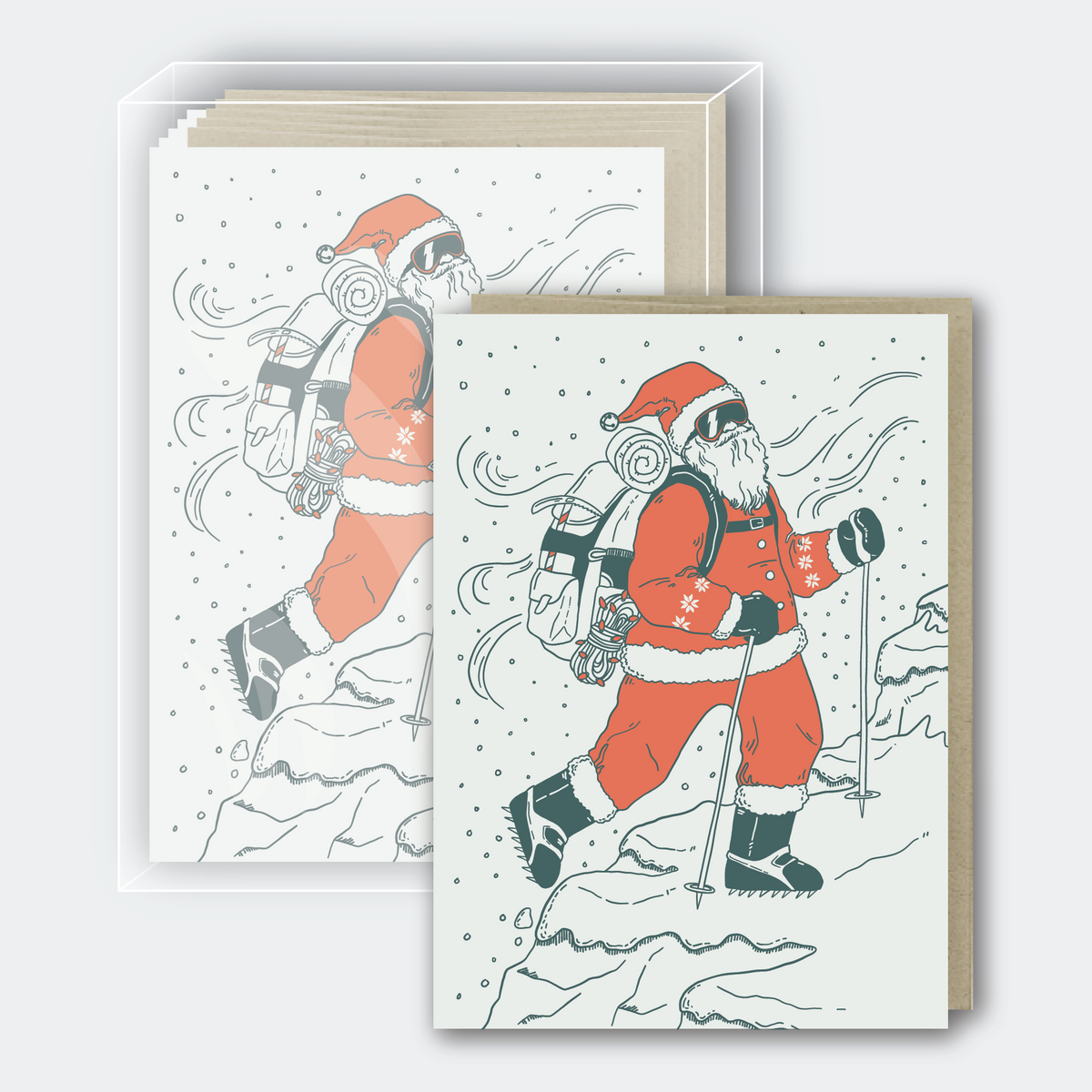 Hiking Santa Holiday Card