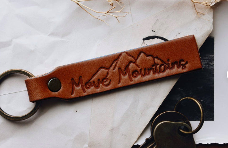 Move Mountains Leather Stamped Keychain