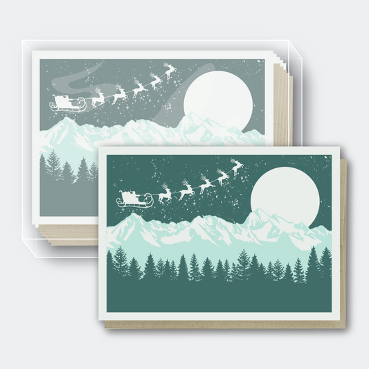 Santa's Sleigh Over Mountains Card