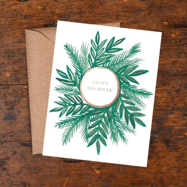 Happy Holidays Wreath Foil Card
