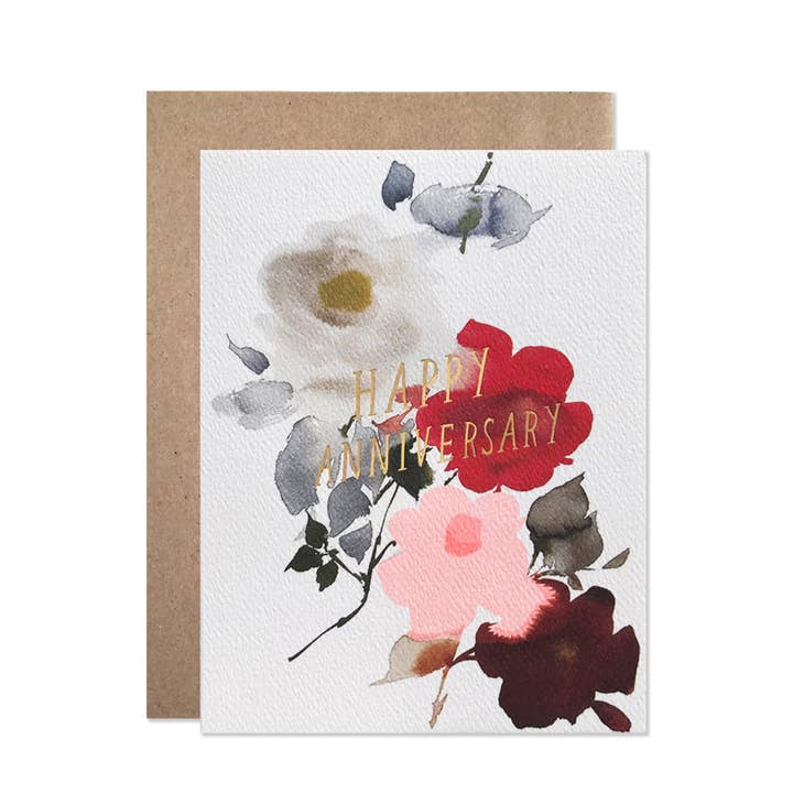 Watercolor Florals Happy Anniversary Card — Marrygrams