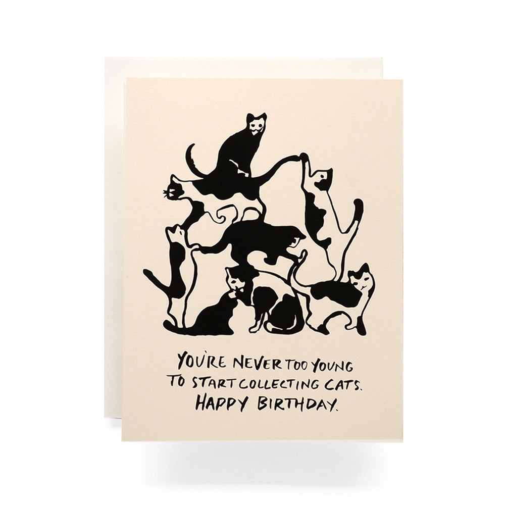 Cat Tower Birthday Greeting Card - you're never too young to start collecting cats