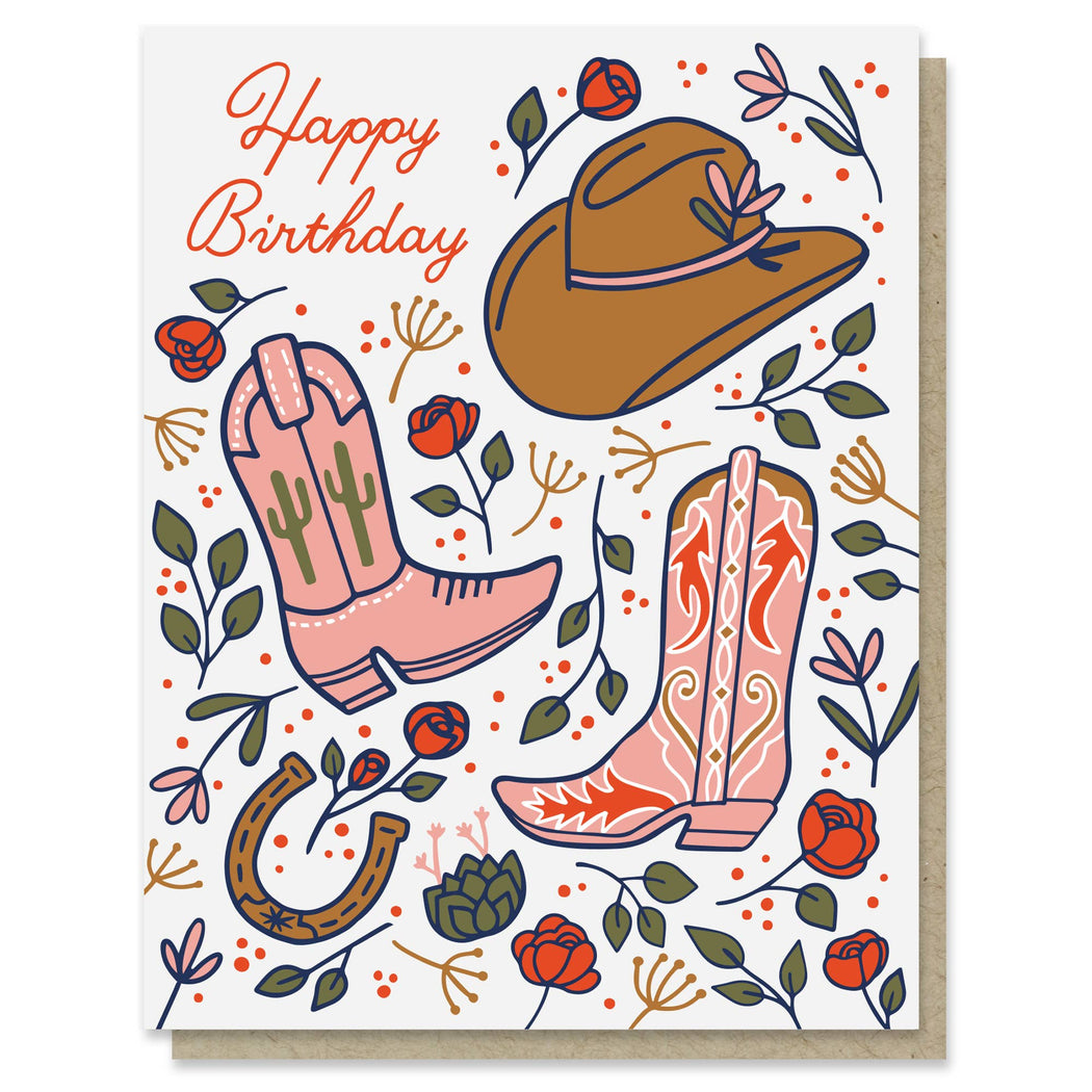 Cowgirl Boots Western Rose Birthday Card
