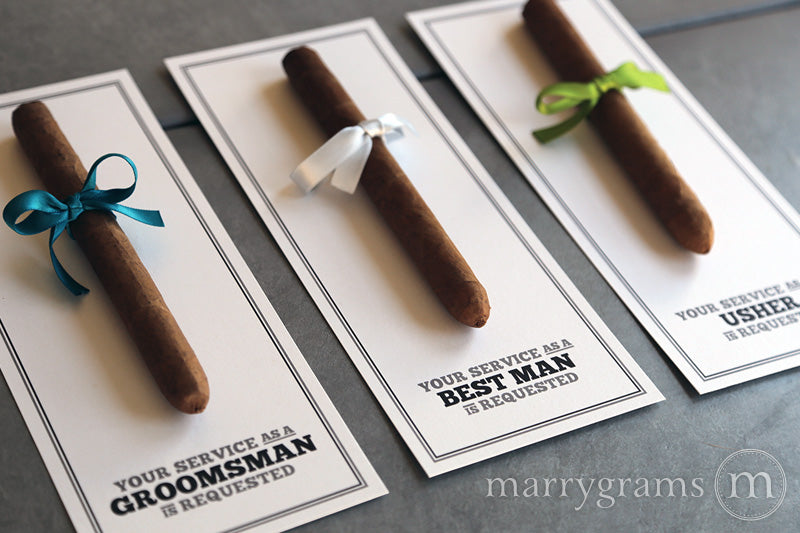 Block Style Groomsman Cigar Cards Created by Marrygrams for Groomsmen, Best Man, Usher & Wedding Party