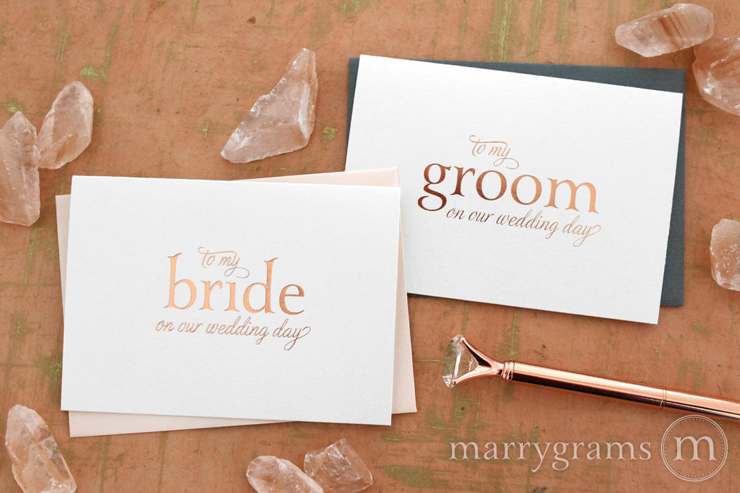 Rose Gold Foil Groom on Our Wedding Day Card