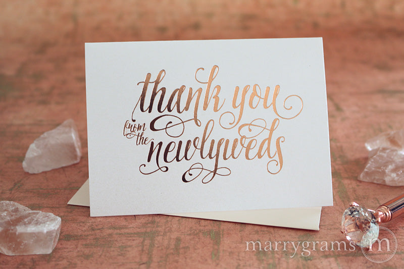 Rose Gold Foil Newlyweds Thank You wedding day Card Romantic Style