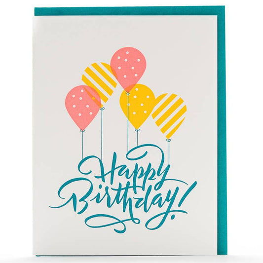Teal & Yellow Balloons Happy Birthday Card
