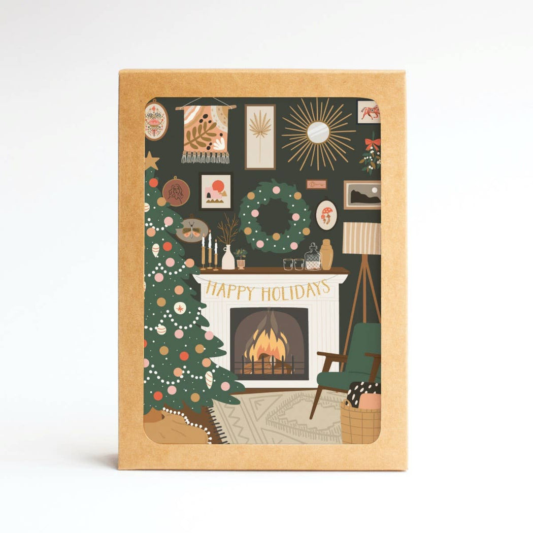 Cozy Fireplace Happy Holidays Card
