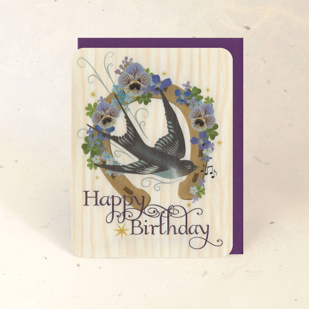 Happy Birthday Swift Bird Wood Card