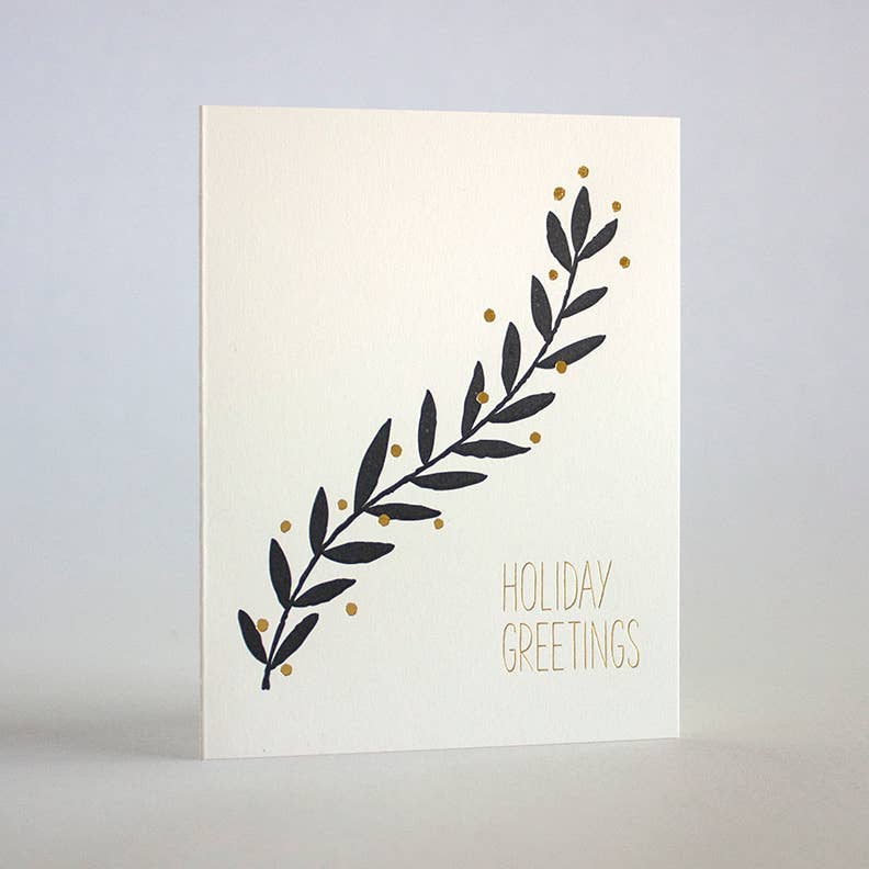 Holiday Greetings Minimal Leaf Card