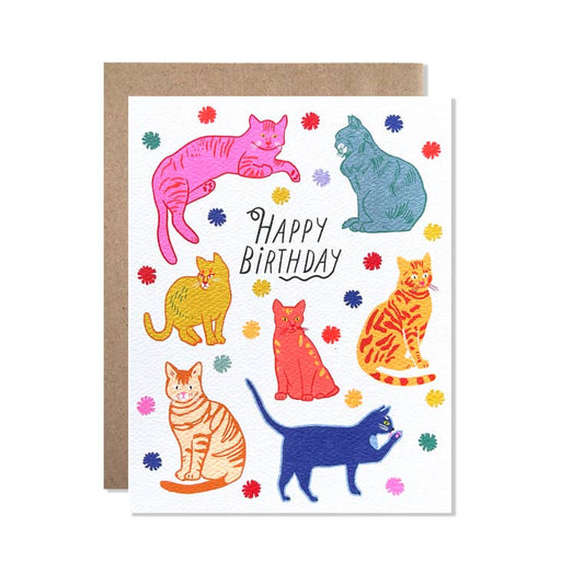 Neon Cats Happy Birthday Card