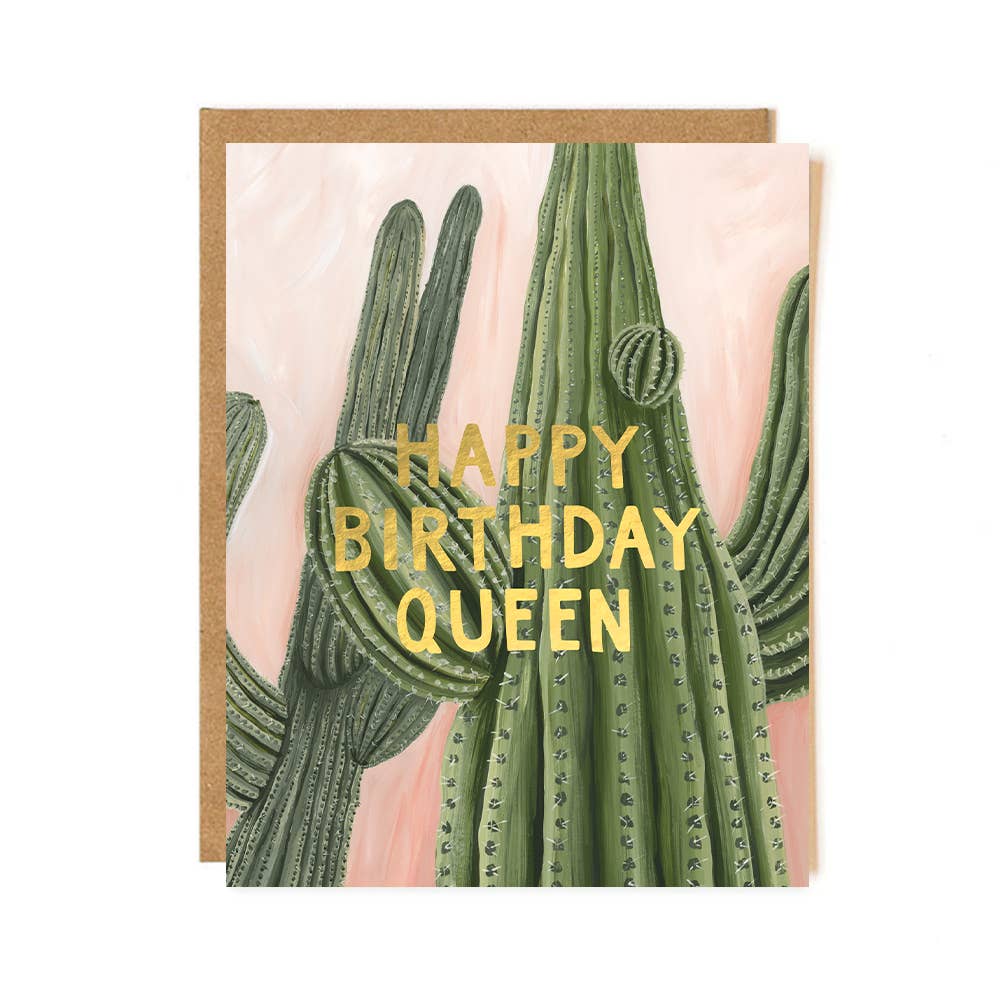 Happy Birthday Queen Cactus Foil Card