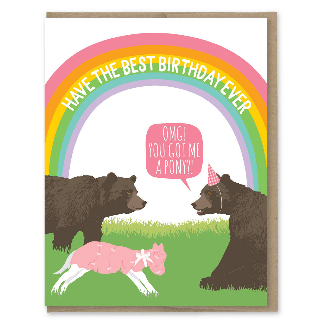 OMG Bears You Got Me a Pony Best Birthday Ever Card