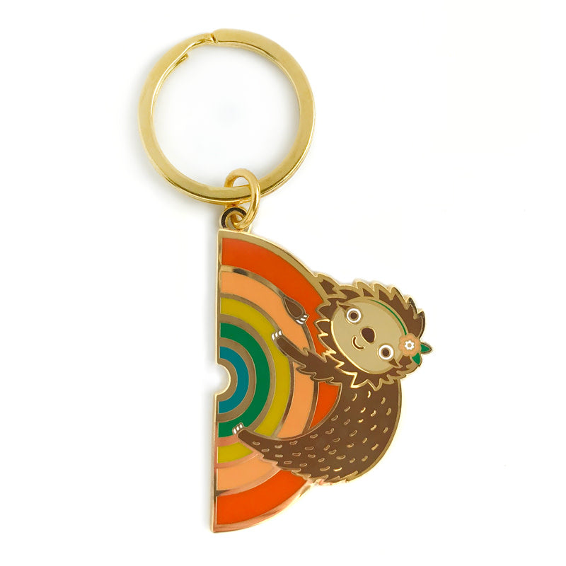 Rainbow Sloth Enamel Keychain