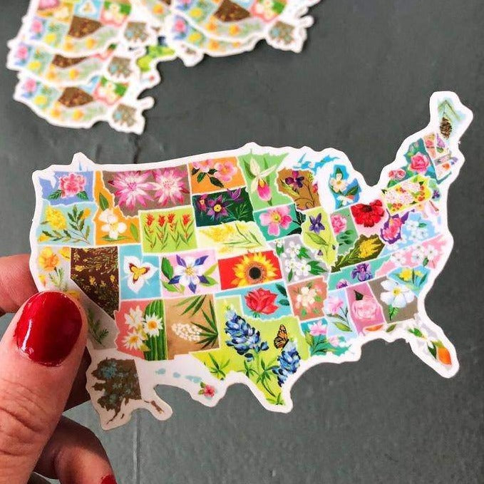 US State Flowers Map Vinyl Sticker