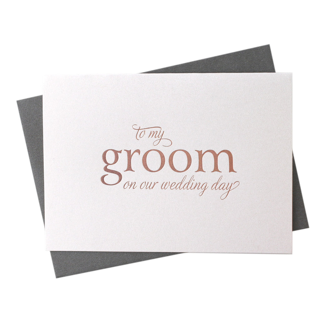 Rose Gold Foil Groom on Our Wedding Day Card