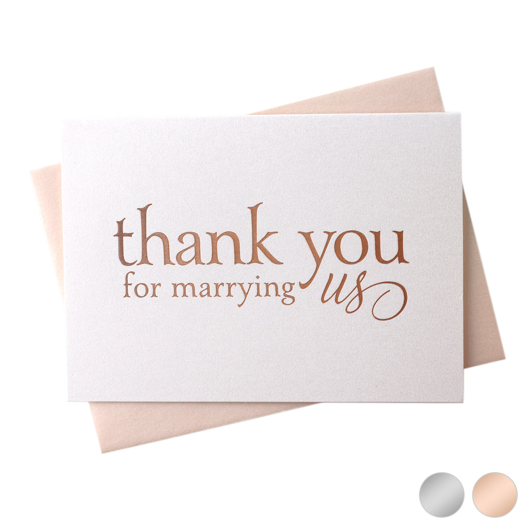rose gold Foil Thank You for Marrying Us officiant wedding day Card