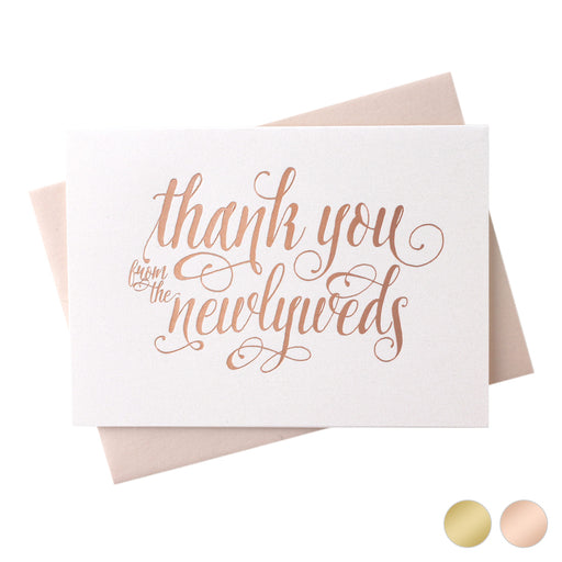 Rose Gold Foil Newlyweds Thank You wedding day Card Romantic Style