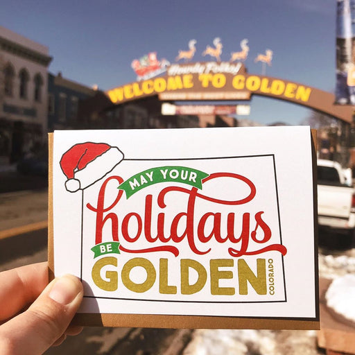 May your holidays be Golden santa hat colorado Card
