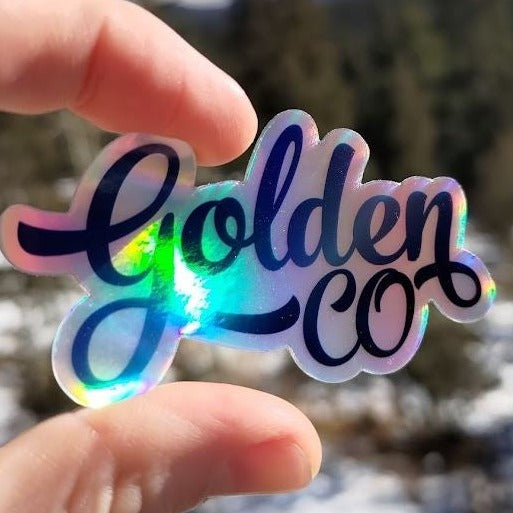 Golden CO Script Holographic Vinyl Sticker