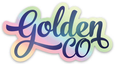 Golden CO Script Holographic Vinyl Sticker
