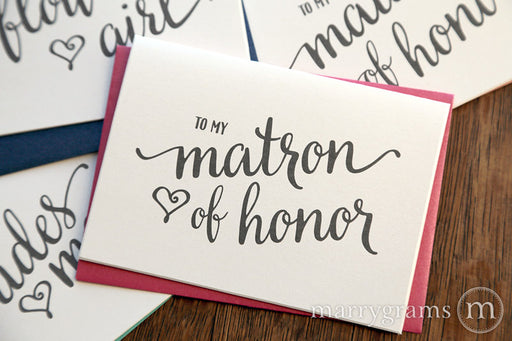 To My matron of honor wedding day thank you Card Heart Style