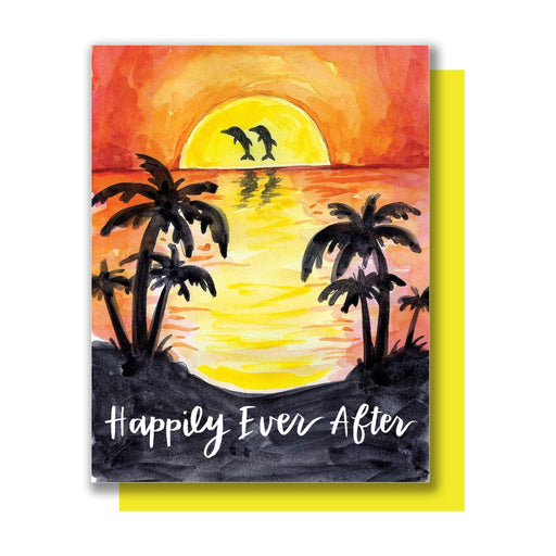 Happily Ever After Sunset Dolphins Wedding Card